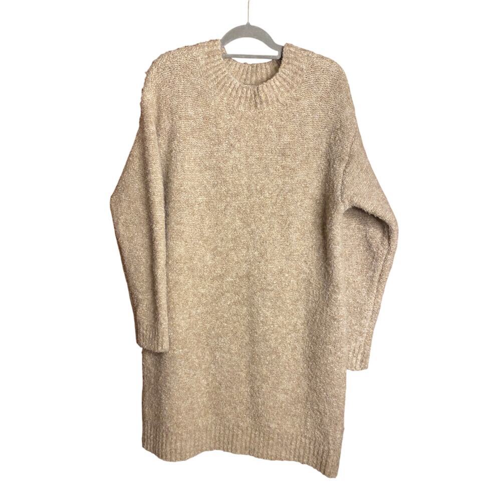 Beige Fur Neutral English Factory Soft Midi Fuzzy Sweater Dress 1x